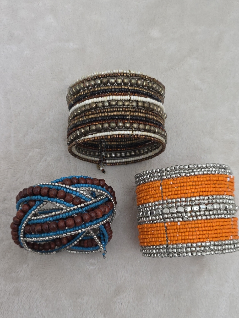 Boho Beaded Bracelet Bundle of 3 Wrap Cuff Bracelets Seed Bead Stack